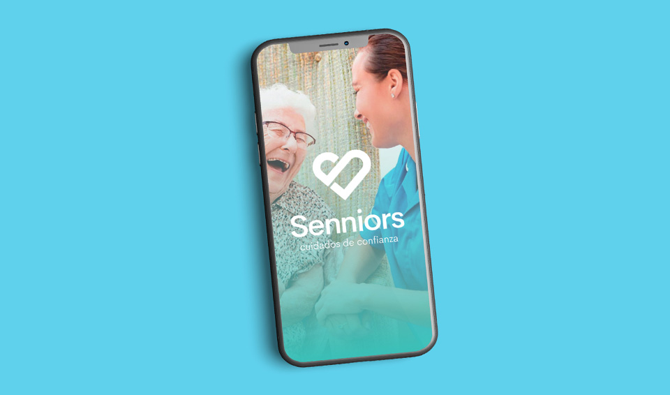 Página portfolio de branding y case study de app para 'Senniors'